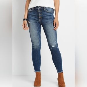 KanCan High Rise Dark Destructed 5 Button Fly Skinny Jean women's size 27